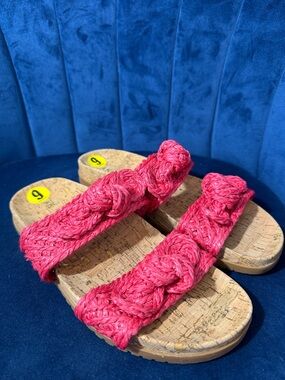Anne Klein Braided Pink Cork Slide Sandals Size 9